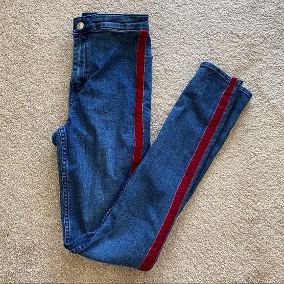 H&M Divided Velour Stripe Denim Skinny Jean Size 4 - Picture 1 of 8